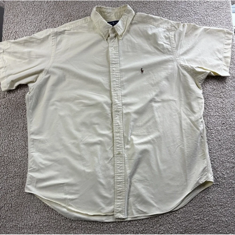 Ralph Lauren Shirt Mens 2XL Butter Yellow Button Down Classic Fit Detailed Pony